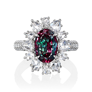 00352 Pt950 アレキサンドライト リング 3.80ct D0.68ct GIA / Brazil