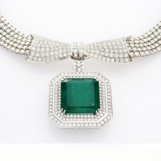 Pt/K18 エメラルド N PT/K18 Emerald Necklace GRS 67.32ct Vivid Green Colombia