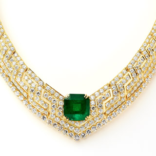 EM880 K18 Emerald Necklace GRS Muzo Minor Vivid Green E16.15ct D45.00ct