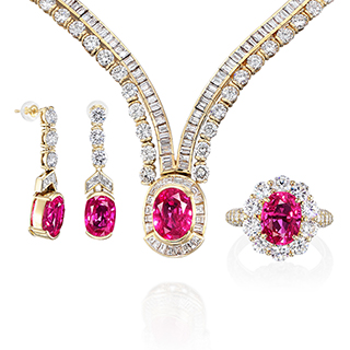 GK-14 K18ルビーセット Ruby 19.48ct Diamond 45.49ct Nec 8.11ct GIA Vietnam, Ring 3.68ct GIA Vietnam, Earring 3.54/4.15ct Vietnam