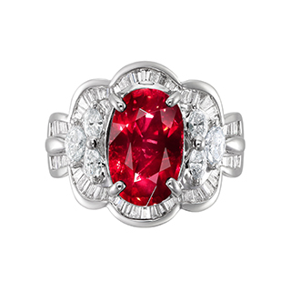 00755 Pt ノーヒートピジョンブラッドルビー リング　GRS NoHeat PigeonBlood Mozambique R 5.13ct D 1.30ct