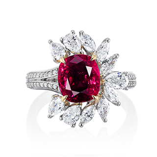 00786 Pt/K18 ノーヒートピジョンブラッド ルビー リング R3.33ct D1.37ct SSEF Unheated/Vietnam GRS Burma