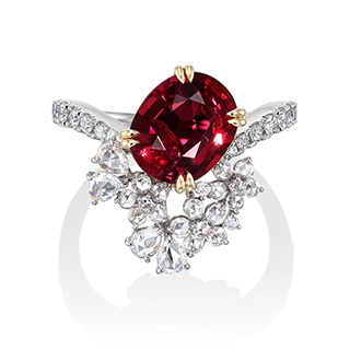 00789 Pt950/Ｋ18 ノーヒート ピジョンブラッド ルビー リング R3.10ct D0.52/0.29ct GRS Unheated Pigeon Blood / Mozambique