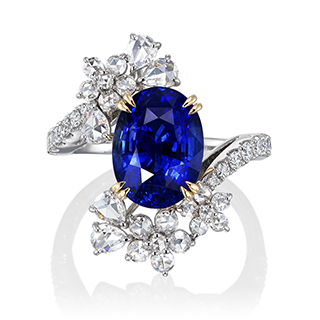 00790 Pt950/K18 ノーヒート ロイヤルブルーサファイア リング S5.53ct D0.81/0.30ct GRS Unheated Royal Blue / Sri Lanka